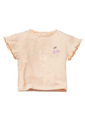 Girl's yellow striped T-shirt in pure organic cotton_109438