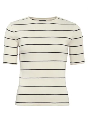 Ria striped beige and black women's T-shirt in natural cotton_109749