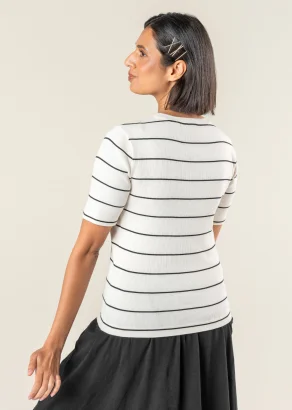 Ria striped beige and black women's T-shirt in natural cotton_109750