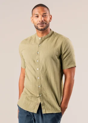 Willow green men's Ruben shirt in natural linen_109768