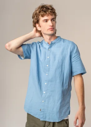 Men's ocean blue Ruben shirt in natural linen_109771