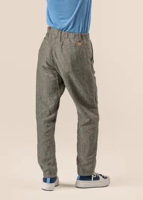 Men's thyme-coloured Oleg trousers in natural linen_109774