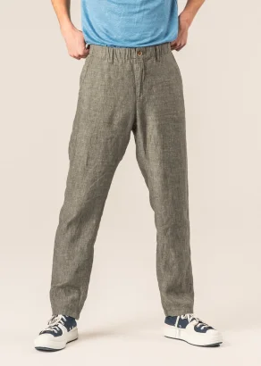 Men's thyme-coloured Oleg trousers in natural linen_109776