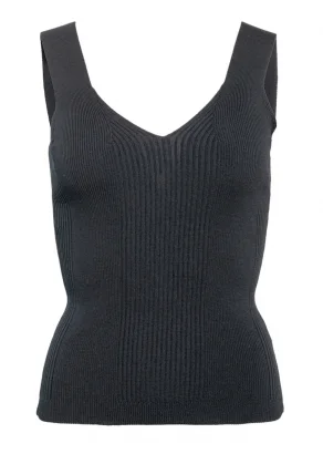 Bienke women's black V-neck tank top in organic cotton_109811