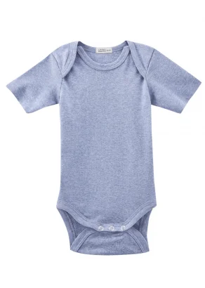Honey Baby blue melange short-sleeved bodysuit in organic cotton_109842