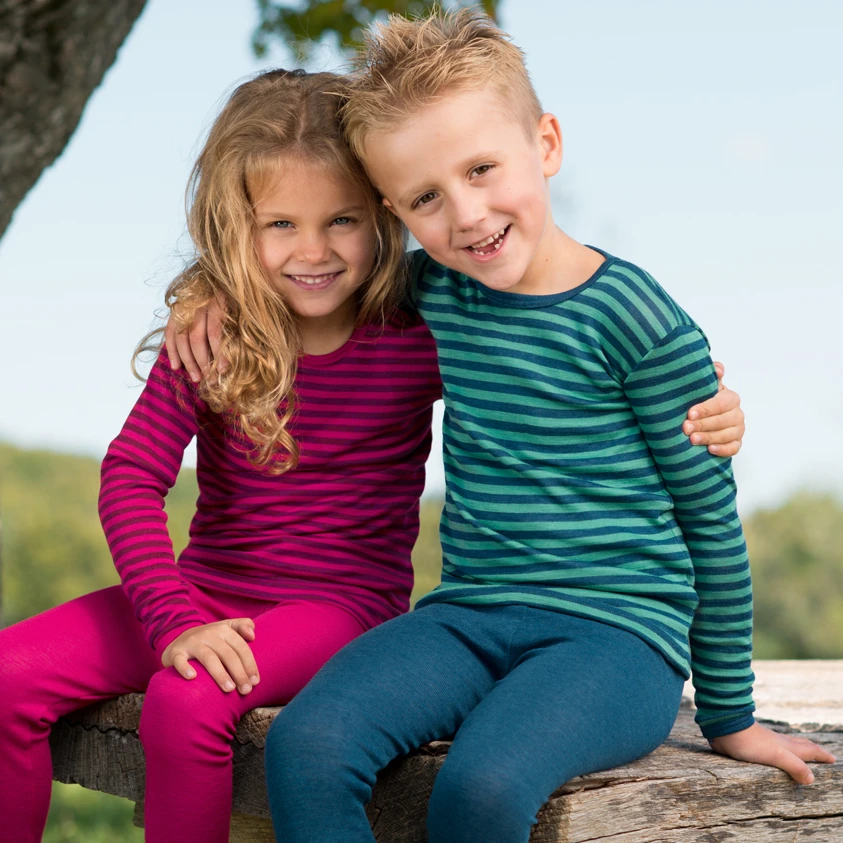 Organic wool and silk striped long-sleeved children's shirt
