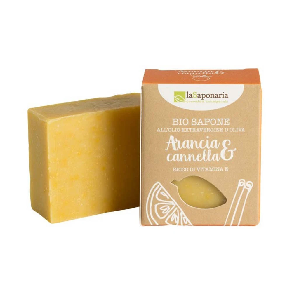 Organic solid soap with orange and cinnamon
