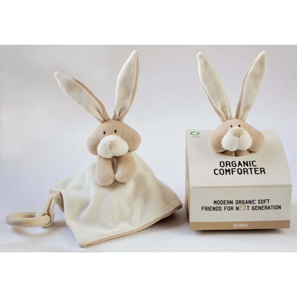 Comforter Bunny in organic cotton with wooden teether