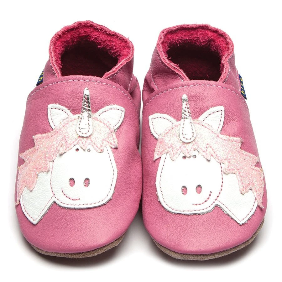 Baby shoe with soft sole in leather Unicorn Inch Blue