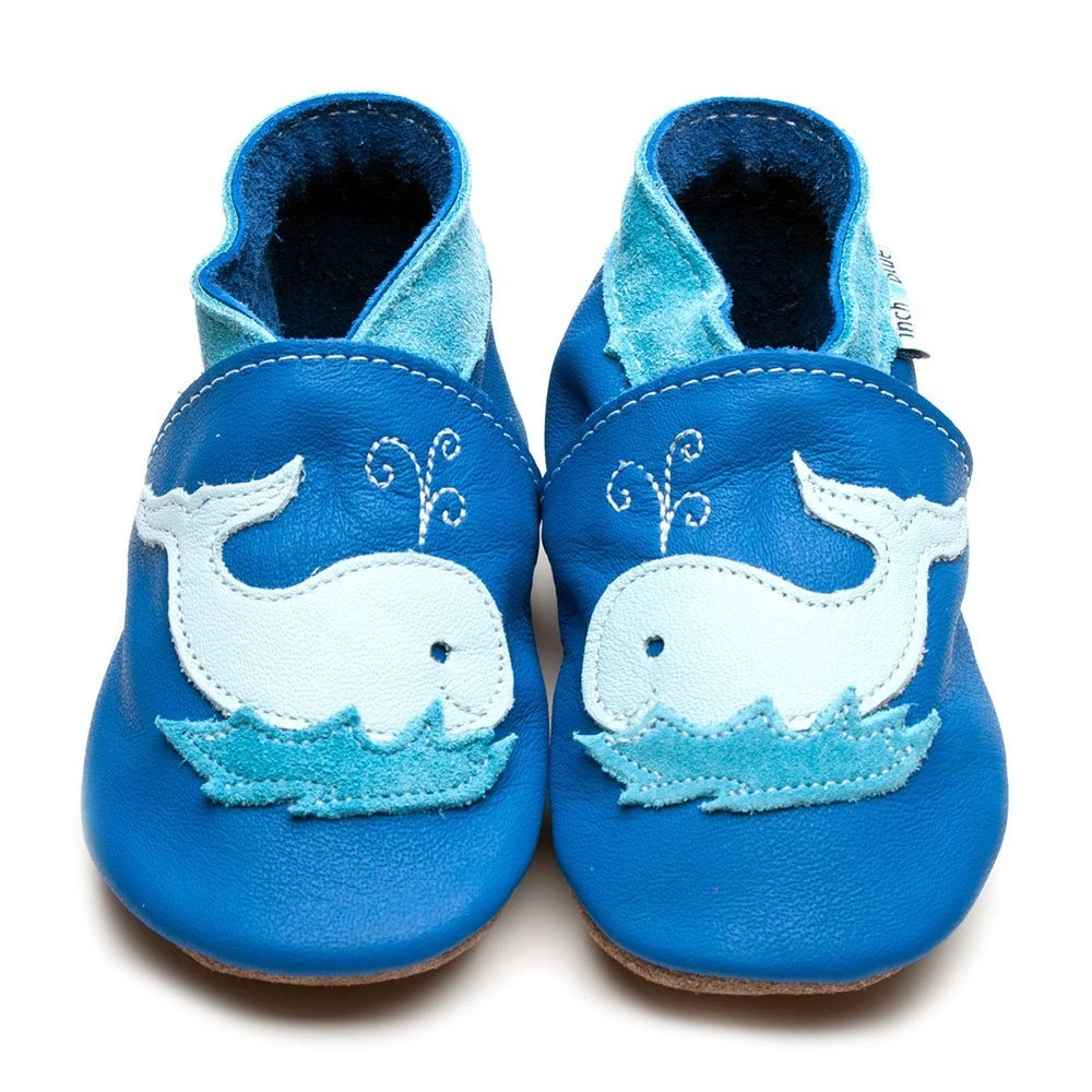 Baby shoe with soft sole in leather Whale Inch Blue