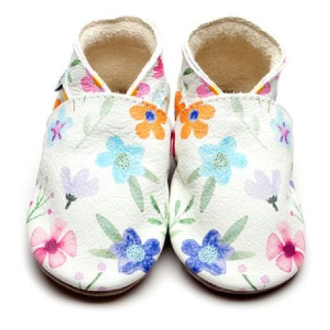Baby shoe with soft sole in leather Flowers Inch Blue