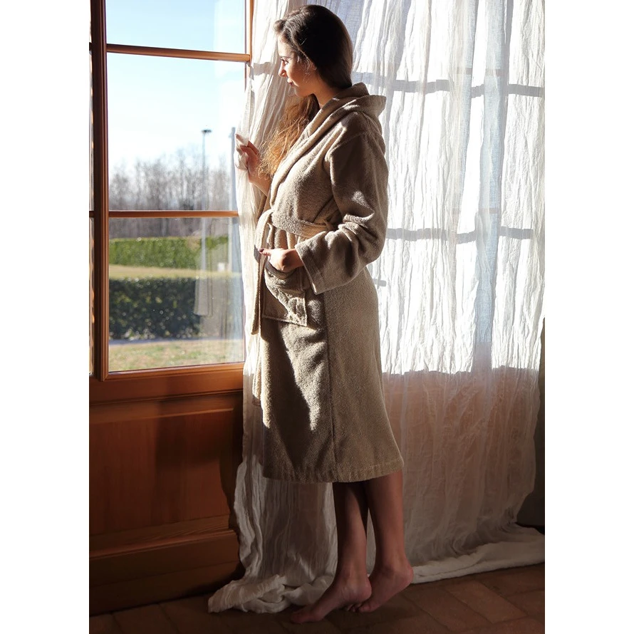 Mymami hazelnut hooded bathrobe in organic cotton