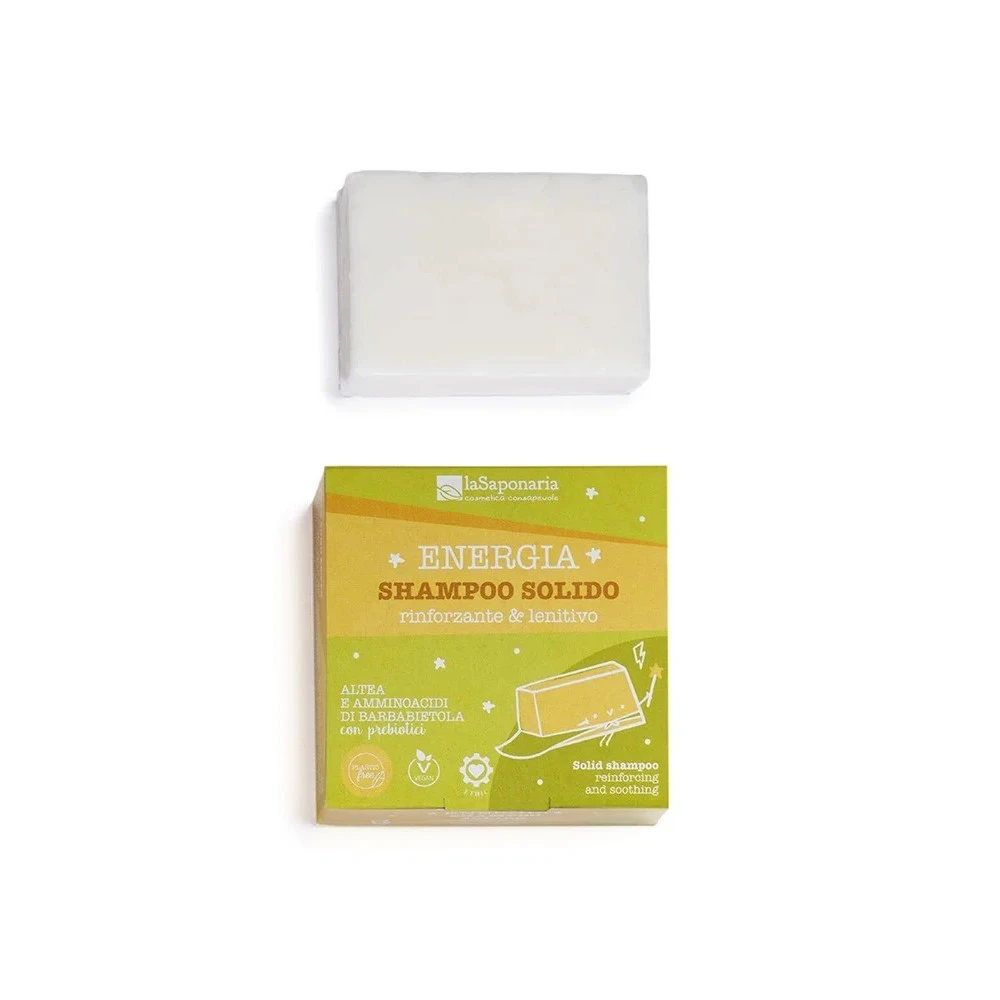 Reinforcing and soothing solid shampoo with prebiotic