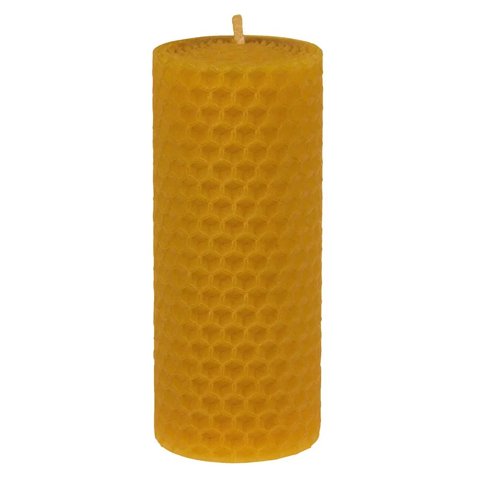 Pillar candle with beeswax honeycomb pattern