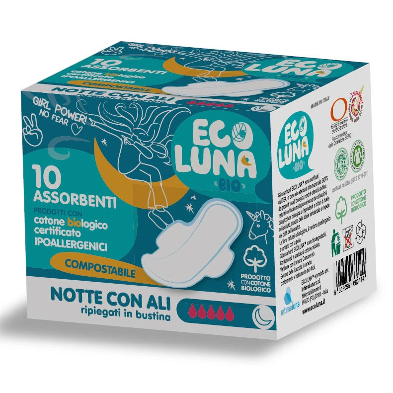 Ecoluna ™ sanitary napkin compostable Night - 10 pcs