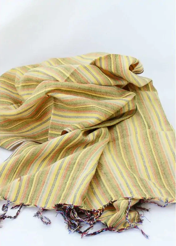 Handcrafted scarf with Yellow Stripes in pure Fairtrade cotton