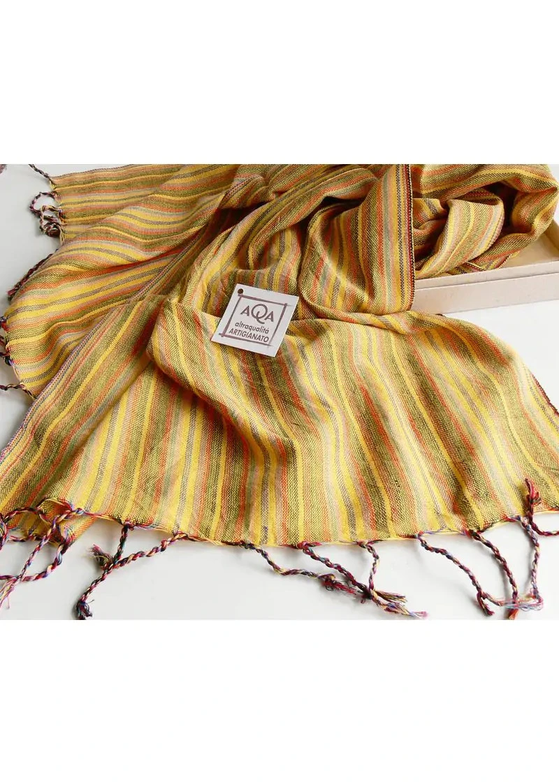 Handcrafted scarf with Yellow Stripes in pure Fairtrade cotton_101750
