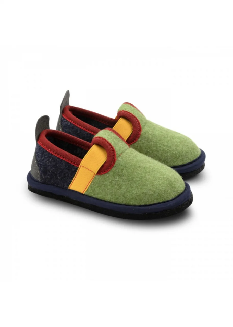 Muvy Green/Blue wool felt slippers for children