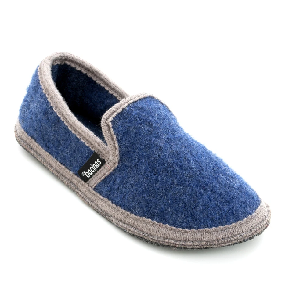 Closed slippers in pure boiled wool Bicolor Blue Gray