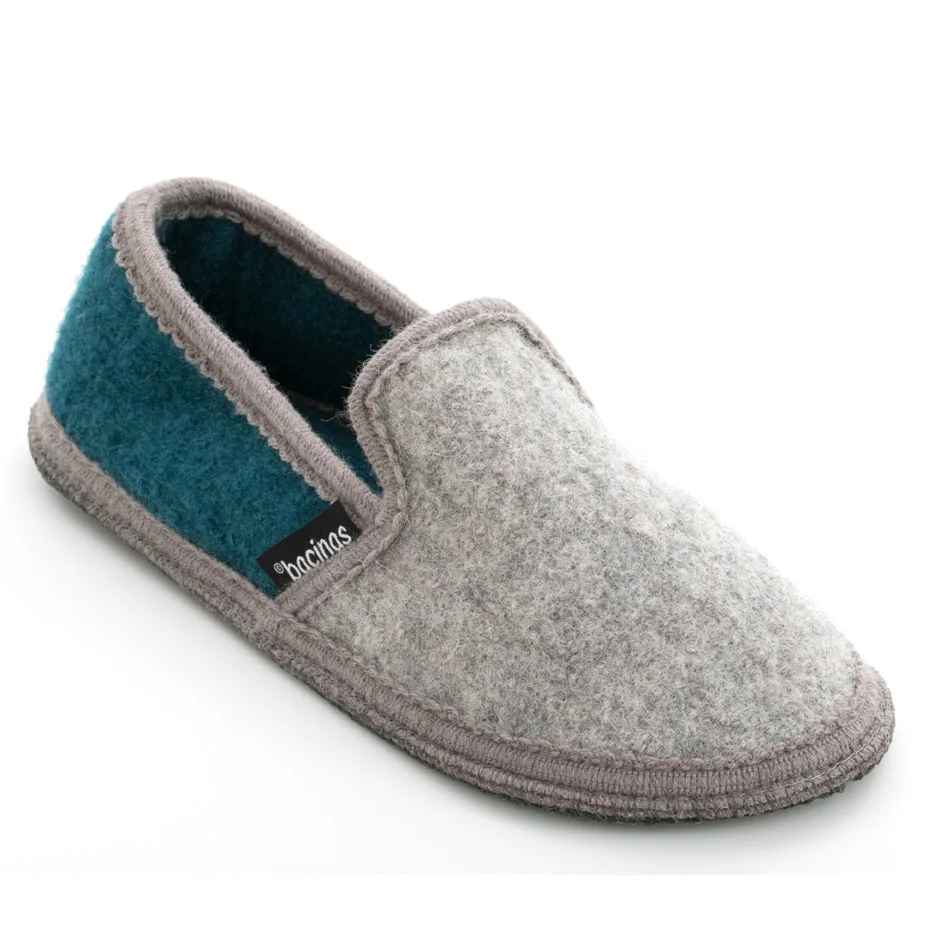 Closed slippers in pure boiled wool Bicolor Gray Green Jade