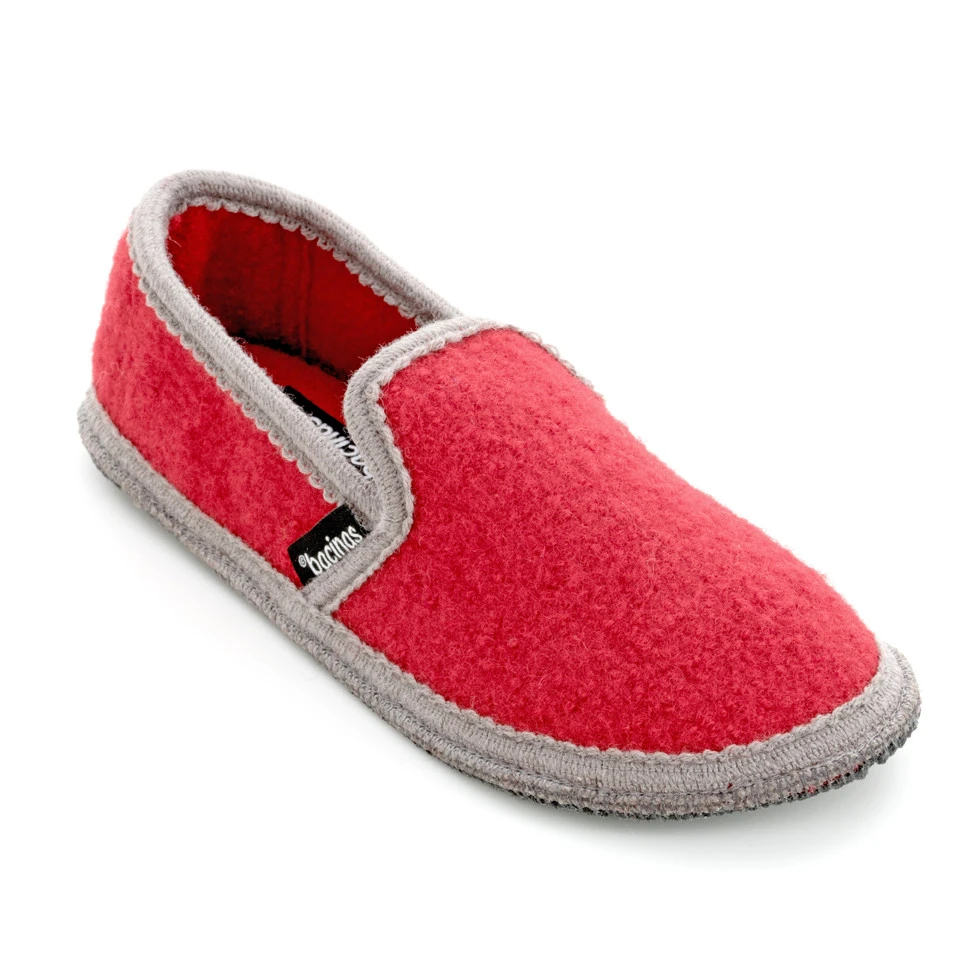 Closed slippers in pure boiled wool Bicolor Red Gray