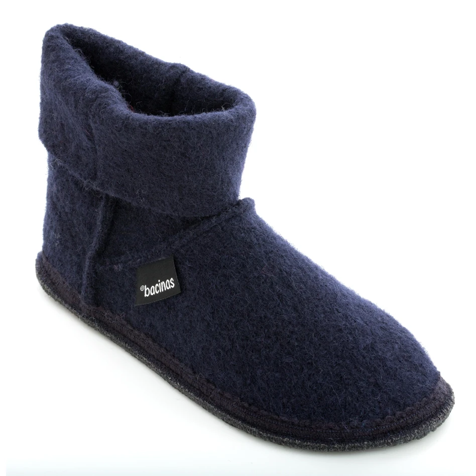 Ankle boot slippers in pure BLUE boiled wool
