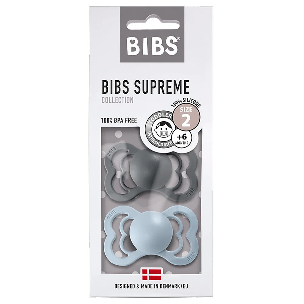 BIBS Supreme Pacifiers 2 pcs Gray and Light Blue_69390