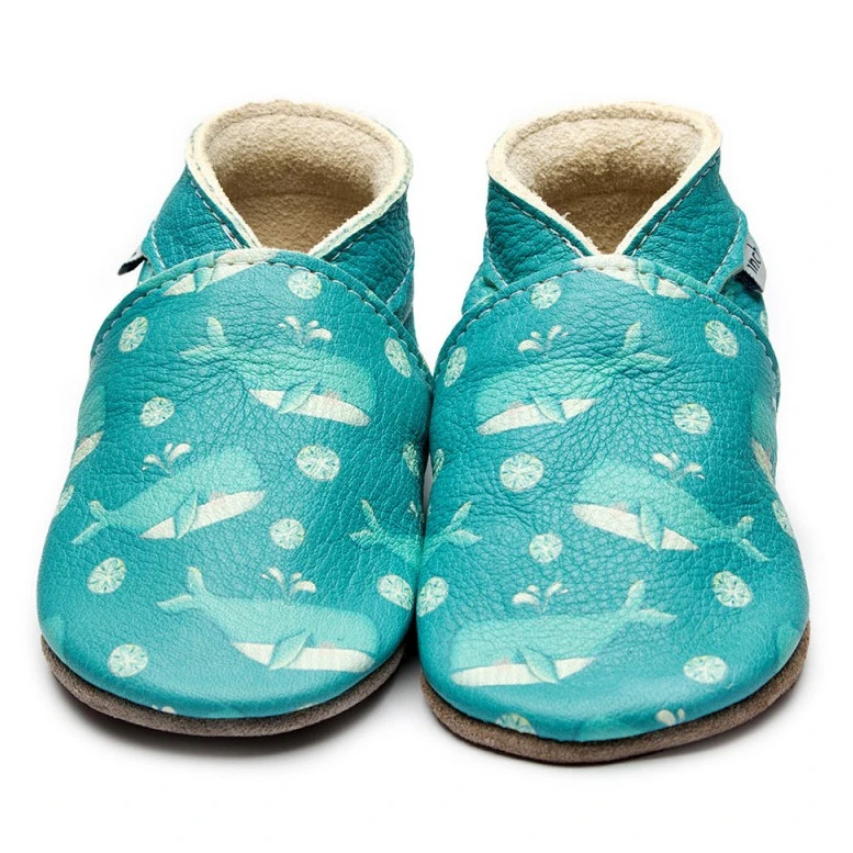 Baby shoe with soft sole in leather WILDER WHALE Inch Blue