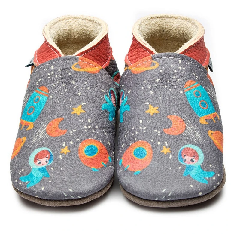 Baby shoe with soft sole in leather SPACE ADVENTURE Inch Blue