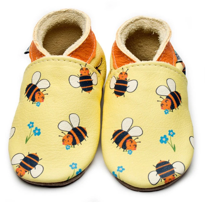 Baby shoe with soft sole in leather BEE HAPPY LEMON Inch Blue
