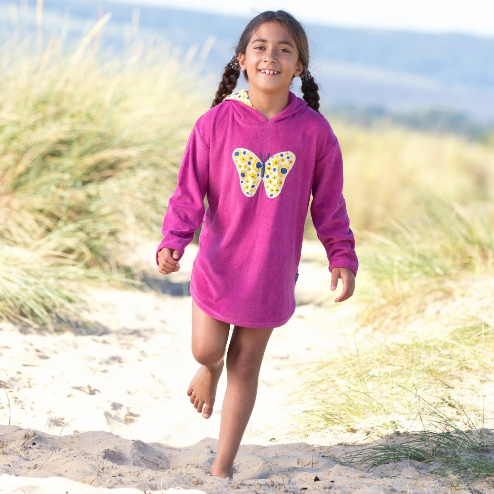 Butterfly beach cover-up for children in organic cotton