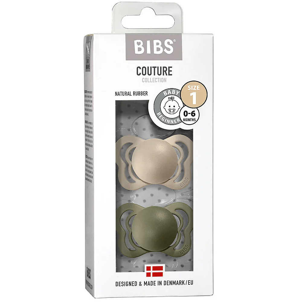 BIBS COUTURE Vanilla and Olive pacifiers with anatomical rubber teat_79298
