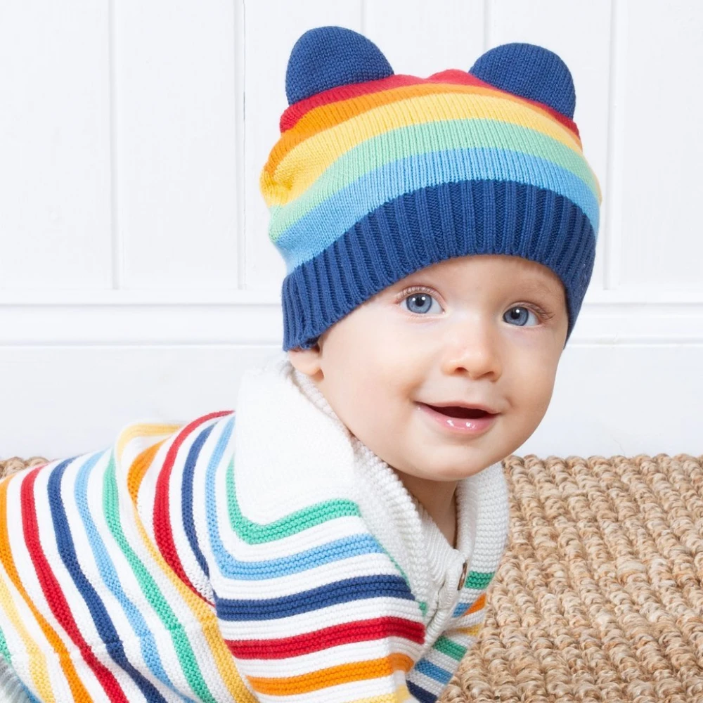 Rainbow knit hat in organic cotton
