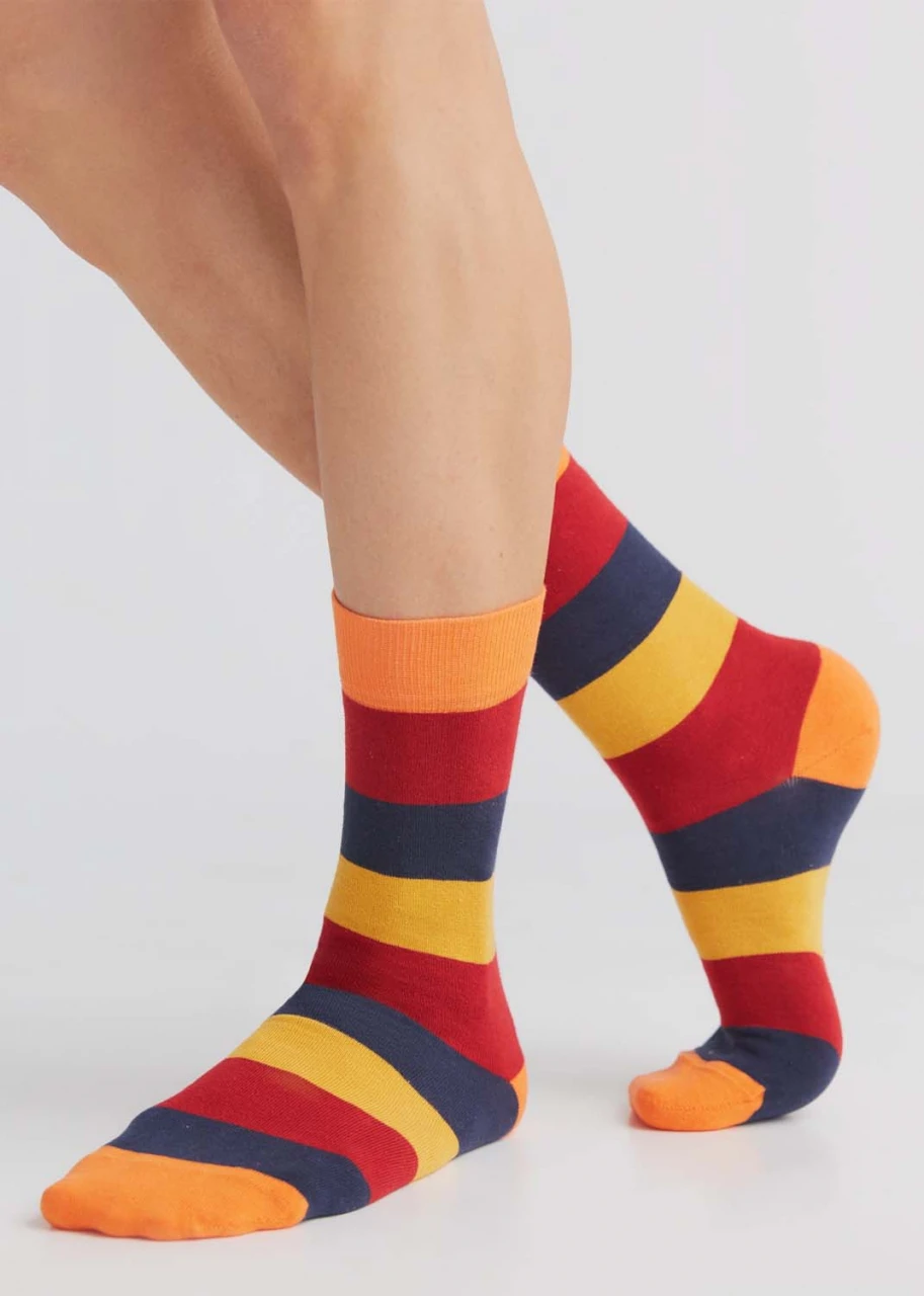 Red / blue / mustard striped socks in organic cotton Albero Natur