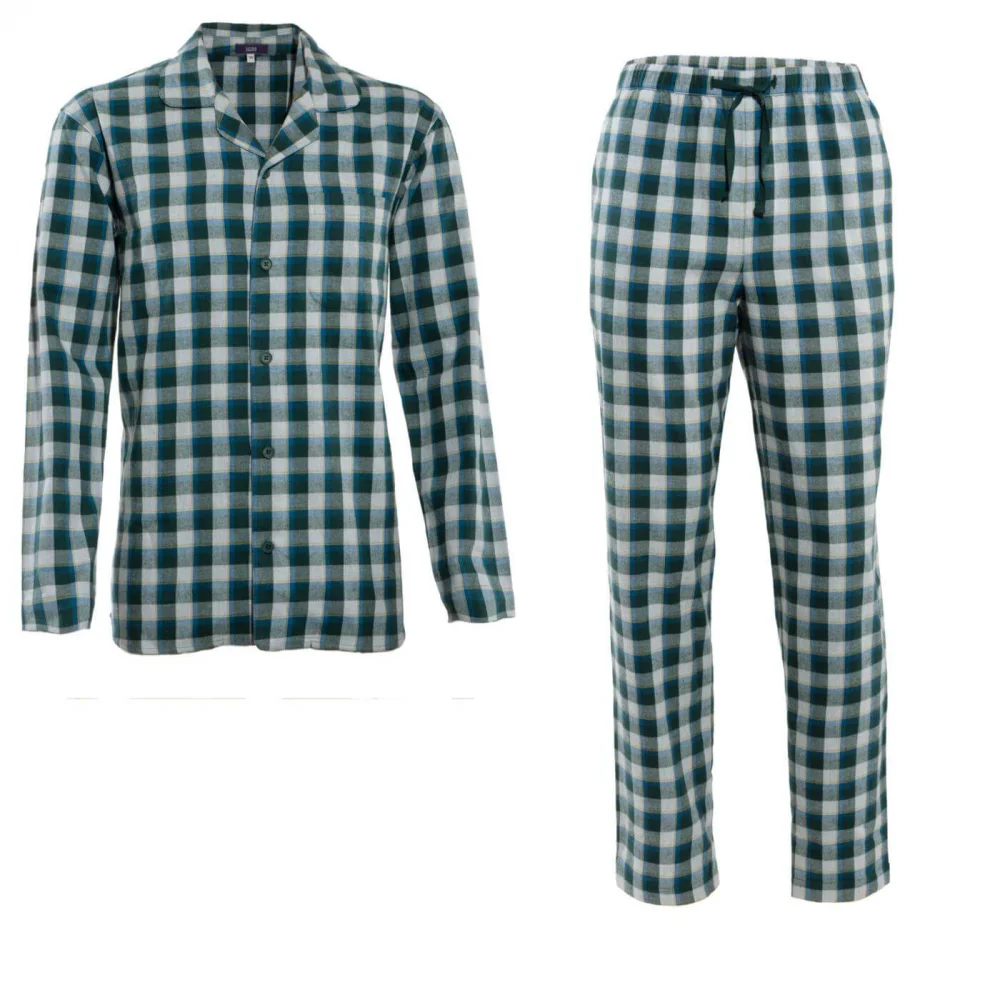 Pajama Jeremy in organic cotton flannel Forest/Grey_81886