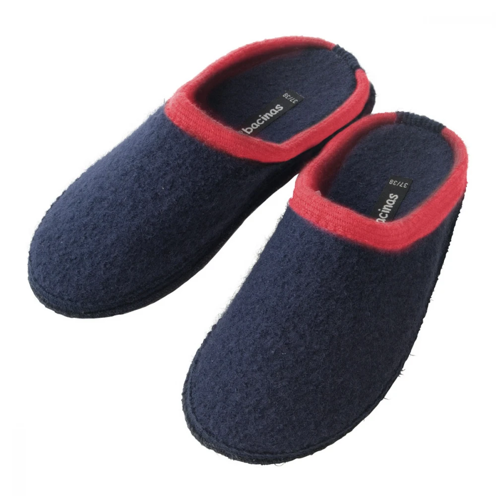 Slippers in pure boiled wool Bicolor  NIGHTBLUE-RED