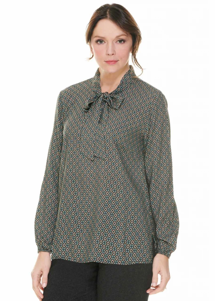 Curvy woman's tunic shirt with bow in viscose poplin