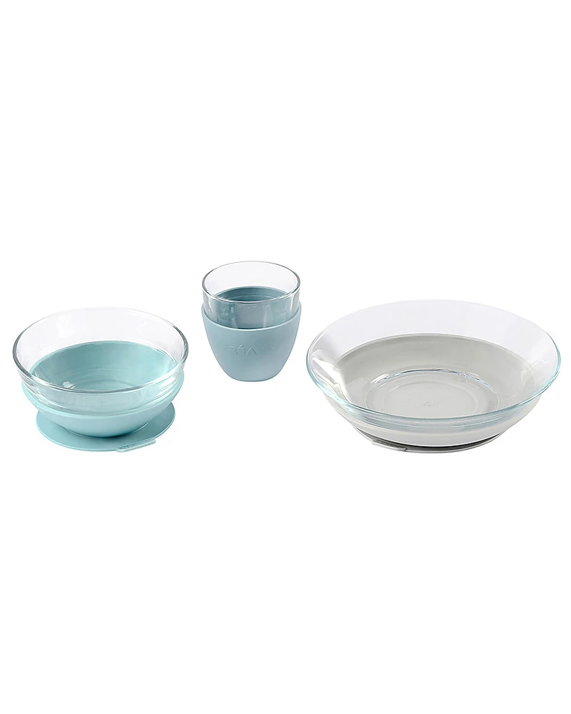 Glass Dinner Set with Suction Cup - Plate + Bowl + Glass