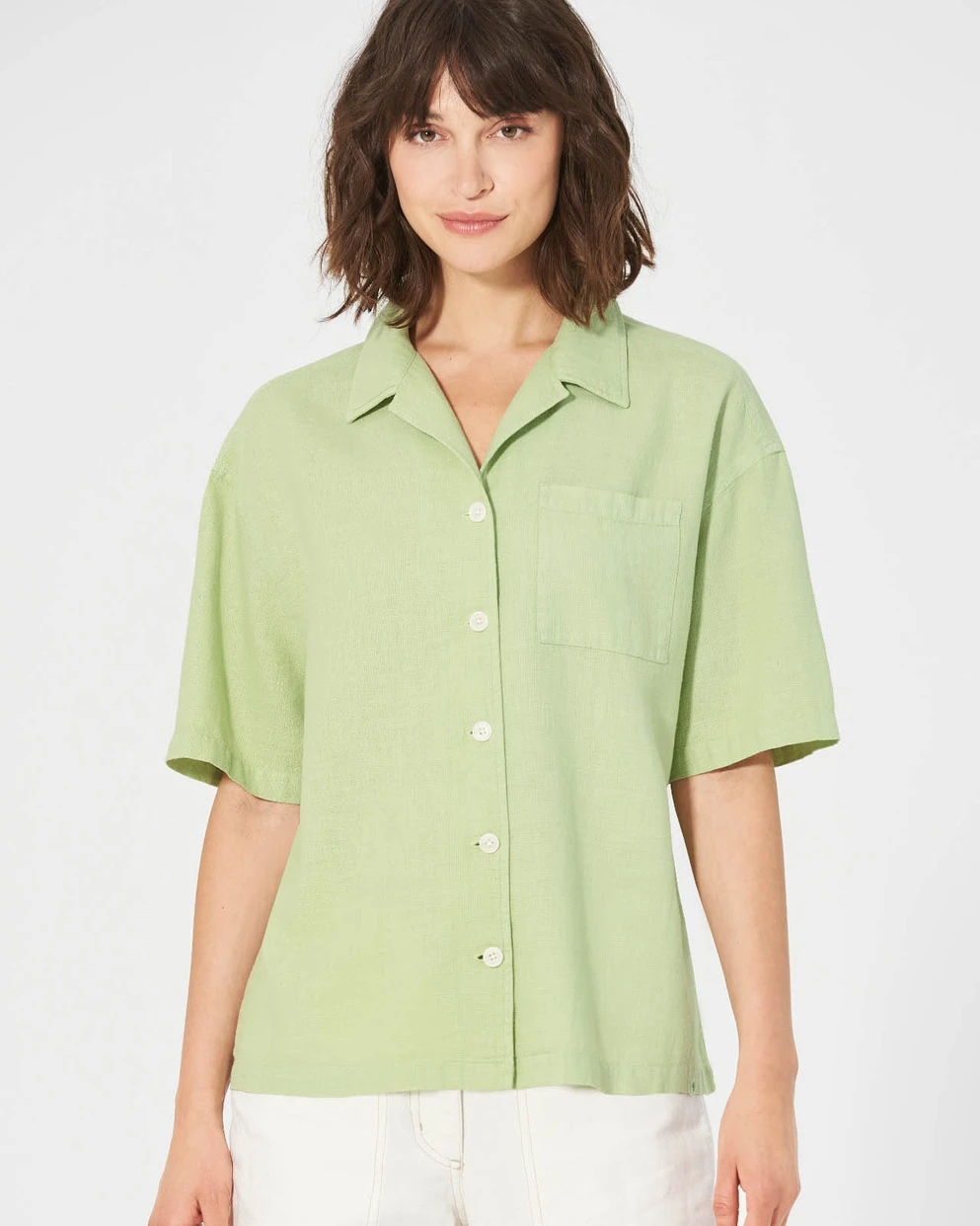Women's short-sleeved shirt in hemp and organic cotton_93572