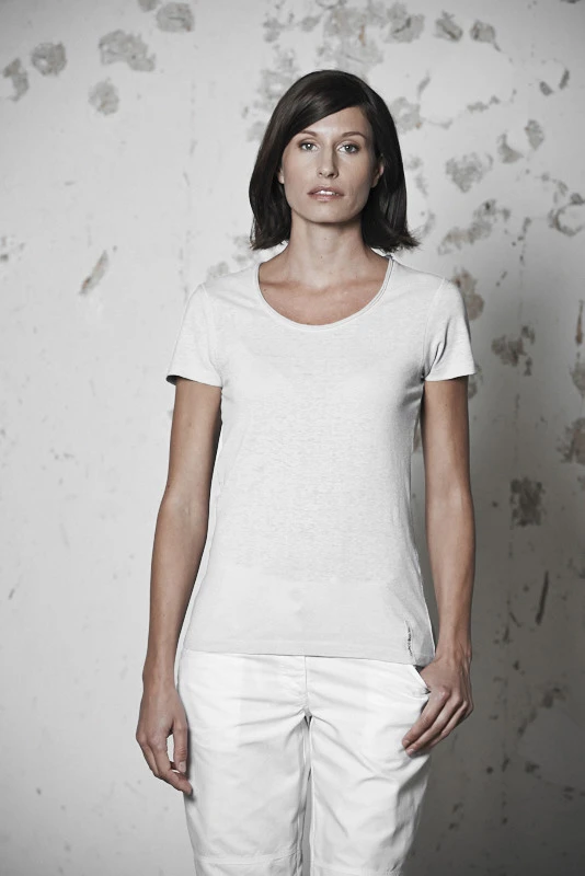 T-shirt with rolled crew neck for woman in hemp and organic cotton