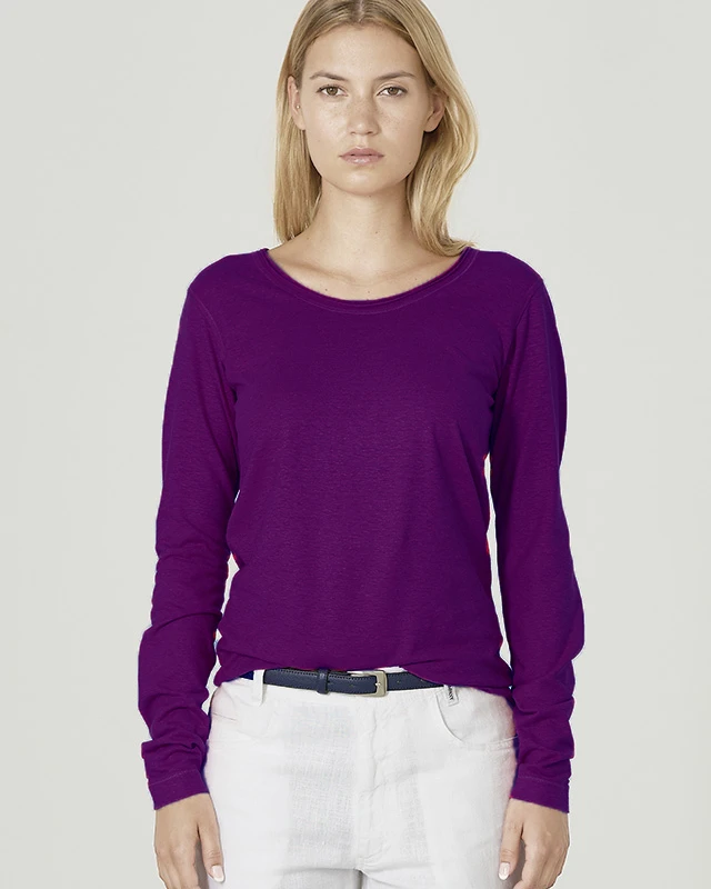 Woman's rolled crew neck sweater in hemp and organic cotton