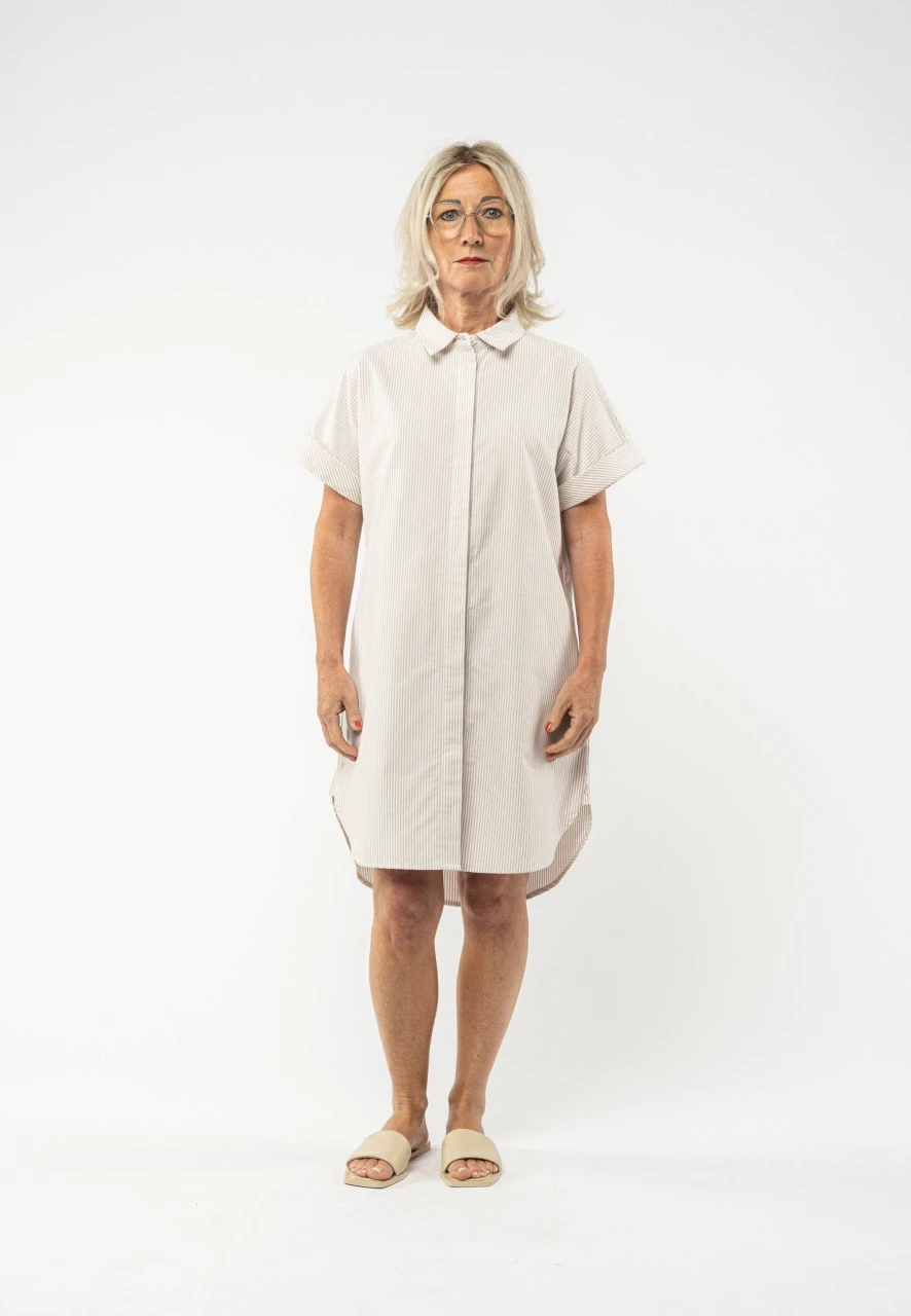 AMOLI beige striped shirt dress for woman in Organic Cotton_89889