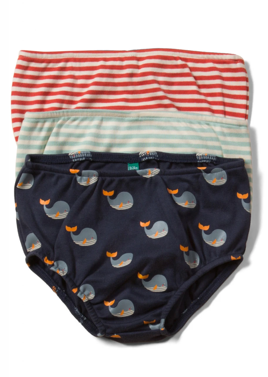 Baby panties 3 pcs Whales and Stripes pure organic cotton