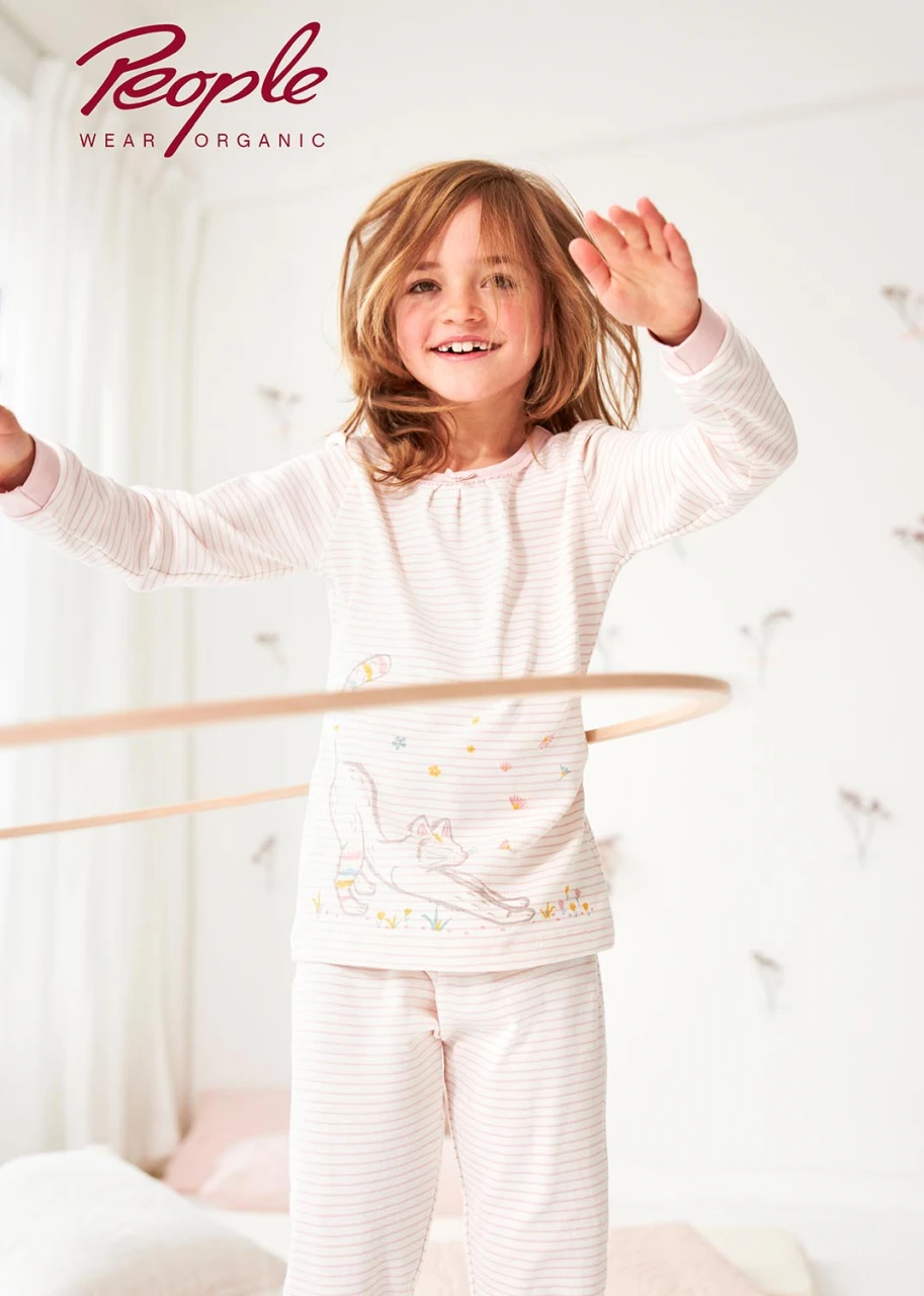Cat pajamas for girls in pure organic cotton
