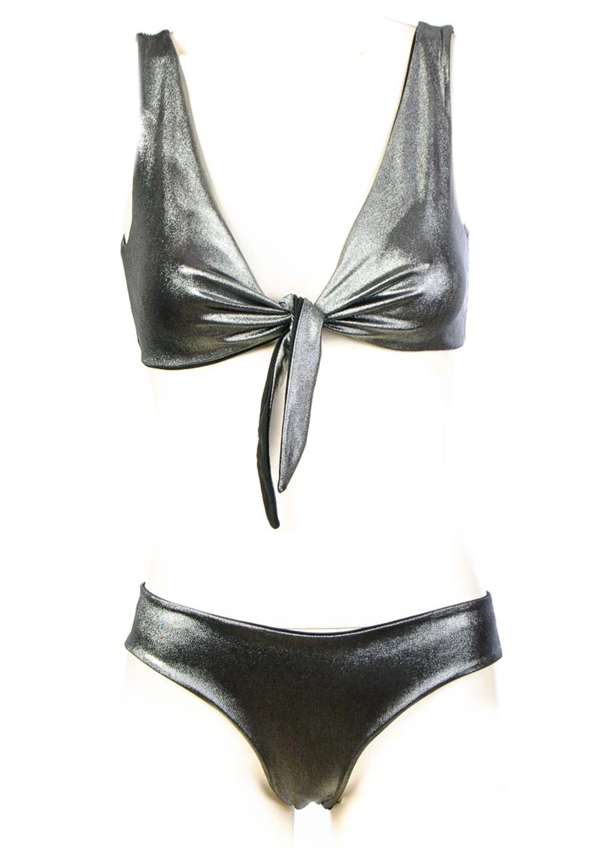Bikini Bow Silver swimsuit in cotton and Lurex