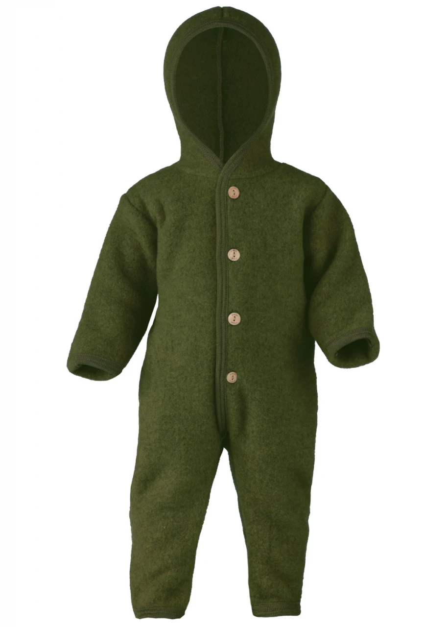 Baby hooded overall in organic wool - Green