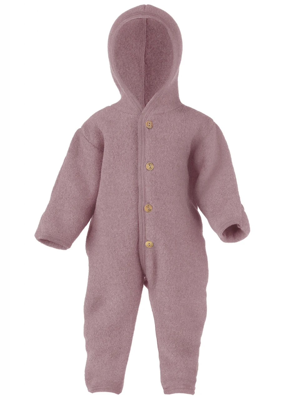 Baby hooded overall in organic wool - Pink_96002