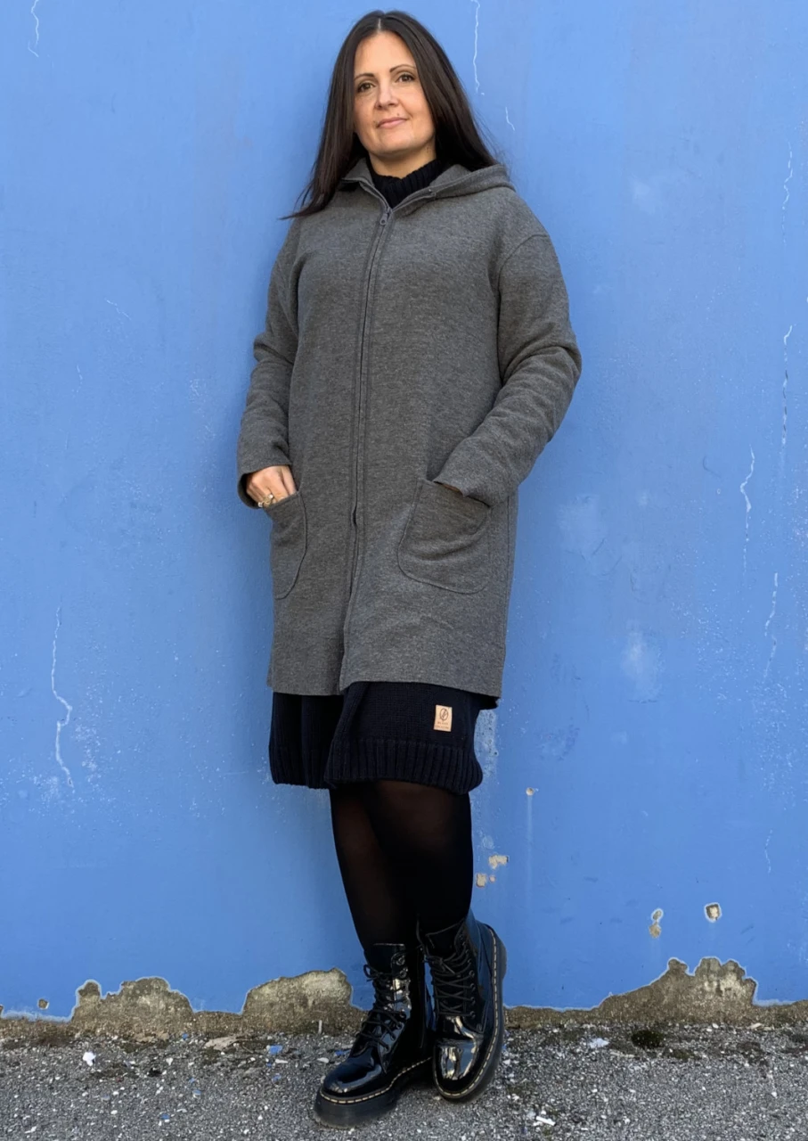 Woman coat in 100% organic boiled wool - Gray melange