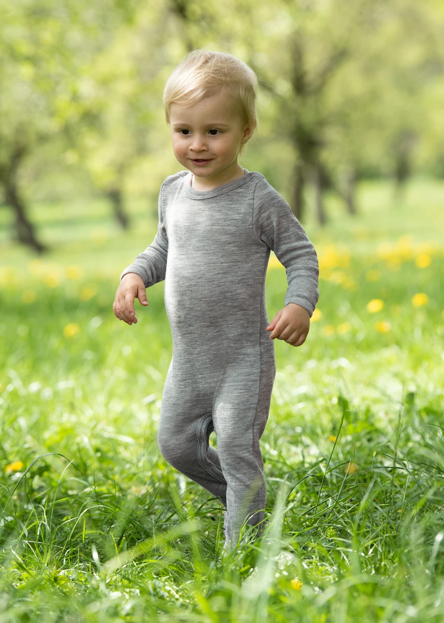 Baby romper Gray in organic virgin wool and silk