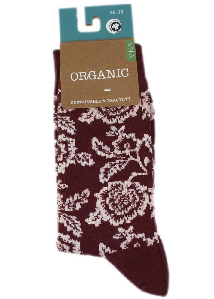 Bordeaux Floral women's socks in organic cotton